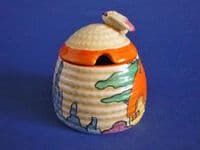 Rare Clarice Cliff Fantasque Bizarre 'Orange Roof Cottage' Small Beehive Honey Pot c1932 (Sold)