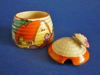 Rare Clarice Cliff Fantasque Bizarre 'Orange Roof Cottage' Small Beehive Honey Pot c1932 (Sold)