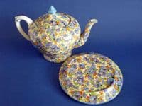 Rare Crown Ducal 'Viola' Chintz Teapot and Stand c1925 (Sold)