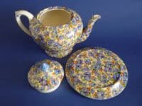Rare Crown Ducal 'Viola' Chintz Teapot and Stand c1925 (Sold)