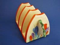 Rare Daffodil Shape Clarice Cliff Bizarre Autumn 'Crocus' Toast Rack c1931