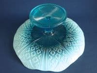 Rare Davidson's Blue Pearline Glass Comport - 'Princess Diana' Pattern c1890