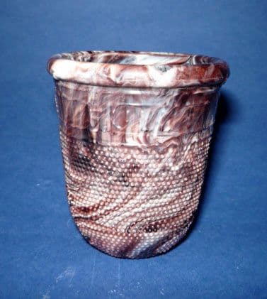 Rare Davidson's Trademarked Purple Malachite Slag Glass 'Thimble Full' Measure or Shot Glass c1880