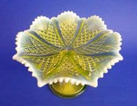 Rare Davidson's Yellow Pearline Glass 'Queen's Crown' Large Footed Dish or Comport c1898 (Sold)