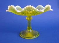 Rare Davidson's Yellow Pearline Glass 'Queen's Crown' Large Footed Dish or Comport c1898 (Sold)