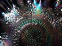 Rare Fenton Blue Carnival Glass 'Orange Tree' 3-in-1 Crimped Bowl #1