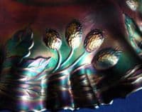 Rare Fenton Blue Carnival Glass 'Orange Tree' 3-in-1 Crimped Bowl #1