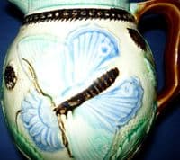 Rare Forester's Aesthetic Movement Majolica 'Butterfly and Flower' Jug c1880