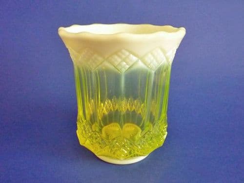 Rare Greener Yellow Pearline Glass Celery Vase c1890
