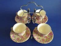 Rare Grimwades Royal Winton 'English Rose' Chintz Coffee Set on Chrome Stand c1951 (Sold)