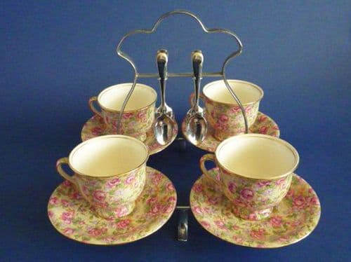 Rare Grimwades Royal Winton 'English Rose' Chintz Coffee Set on Chrome Stand c1951 (Sold)