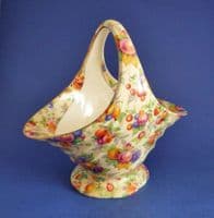 Rare Grimwades Royal Winton 'Evesham' Chintz Large Kew Basket c1950