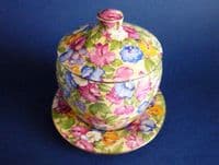Rare Grimwades Royal Winton 'Sweet Pea' Chintz Jam Pot with Stand c1936