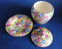 Rare Grimwades Royal Winton 'Sweet Pea' Chintz Jam Pot with Stand c1936