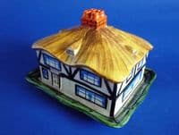 Rare Hancock's Art Deco 'Ivory Ware' Thatched Cottage Cheese Dish c1930