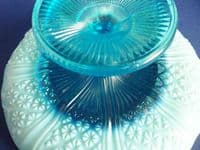 Rare Henry Greener Blue Opalescent Pearline Glass Comport c1890 (Sold)