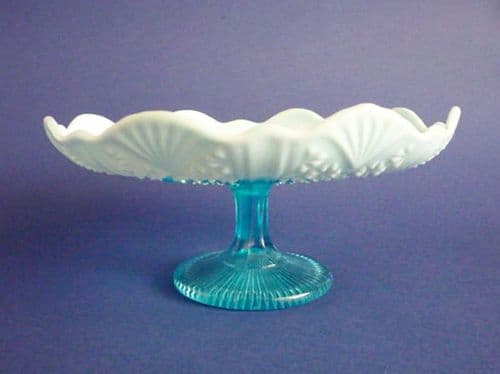 Rare Henry Greener Blue Opalescent Pearline Glass Comport c1890 (Sold)