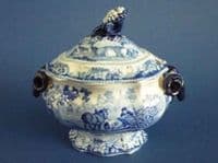Rare John and William Ridgway 'Rural Scenery' Rams Head Sauce Tureen c1820