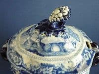Rare John and William Ridgway 'Rural Scenery' Rams Head Sauce Tureen c1820
