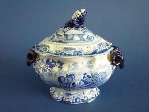 Rare John and William Ridgway 'Rural Scenery' Rams Head Sauce Tureen c1820
