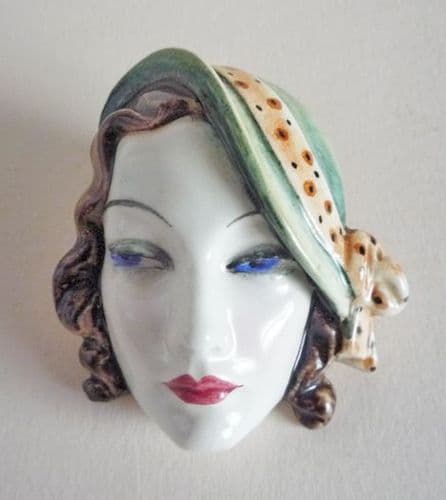 Rare Keramos Miniature Art Deco Lady Wall Mask by Rudolf Podany c1930 (Sold)