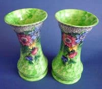 Rare Maling Green Lustre 'Honeycomb and Daisy' Vases c1936