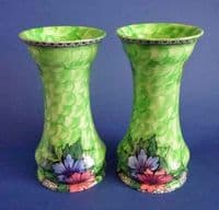 Rare Maling Green Lustre 'Honeycomb and Daisy' Vases c1936