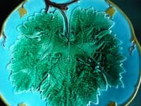 Rare Marked Joseph Holdcroft Turquoise Majolica 'Grape Leaf & Vine' Plate c1870 #1