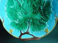Rare Marked Joseph Holdcroft Turquoise Majolica 'Grape Leaf & Vine' Plate c1870 #2