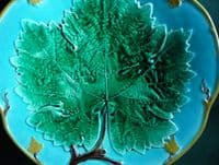 Rare Marked Joseph Holdcroft Turquoise Majolica 'Grape Leaf & Vine' Plate c1870 #2