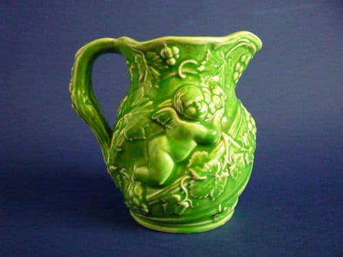 Rare Minton 'Cherub and Grape Vine' Green Majolica Jug c1910 (Sold)