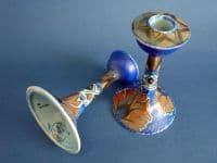 Rare Pair of Clews 'Persian Flower' Chameleon Ware Candlesticks c1930