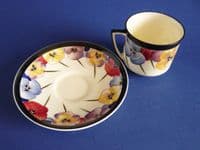Rare Royal Doulton 'Pansies' Harlech Shape Cup and Saucer H3888 c1930  (Sold)