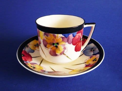 Rare Royal Doulton 'Pansies' Harlech Shape Cup and Saucer H3888 c1930  (Sold)