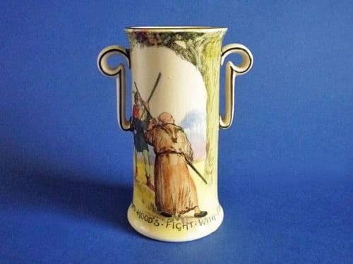 Rare Royal Doulton Under the Greenwood Tree 'Robin Hood Fights Friar Tuck' Vase c1920