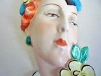 Rare Royal Dux Czechoslovakia 'Lady with Blue Hat and Yellow Flowers' Wall Mask c1930 (Sold)
