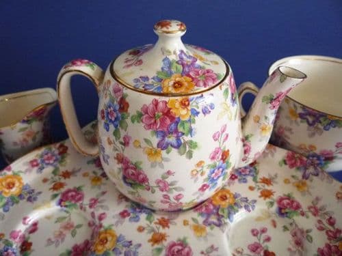 Rare Royal Winton 'Cotswold' Chintz Countess Breakfast Set on Tray c1952