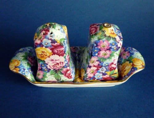 Rare Royal Winton 'Julia' Chintz Ascot Shape Cruet on Tray c1945 (Sold)