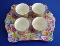 Rare Royal Winton 'Sweet Pea' Chintz Egg Cups with Tray c1940 (Sold)