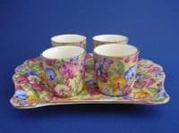 Rare Royal Winton 'Sweet Pea' Chintz Egg Cups with Tray c1940 (Sold)