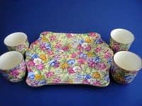 Rare Royal Winton 'Sweet Pea' Chintz Egg Cups with Tray c1940 (Sold)