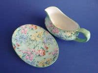 Rare Shelley 'Melody' Chintz Pottery Sauce Boat and Stand c1935 (Sold)