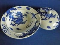 Rare Spode Blue 'Dragons' Pattern Muffin Dish c1815