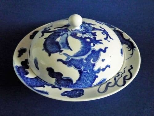 Rare Spode Blue 'Dragons' Pattern Muffin Dish c1815