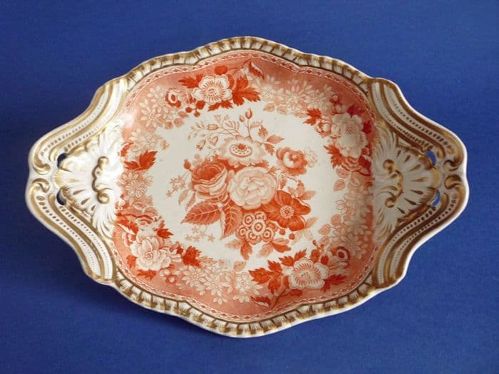 Rare Spode s Imperial Orange Printed Blue Rose Dish c1825