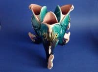 Rare Victorian Staffordshire Majolica Triple Fish Vase c1880