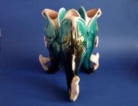 Rare Victorian Staffordshire Majolica Triple Fish Vase c1880