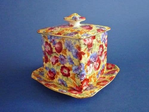 Rare Vintage Royal Winton 'Royalty' Chintz Preserve Pot and Stand c1945