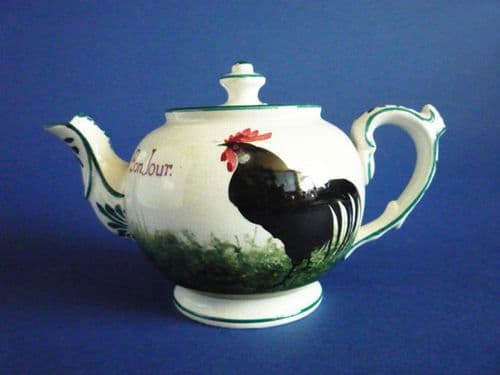 Rare Wemyss Ware 'Black Cockerel' Bon Jour Teapot c1900