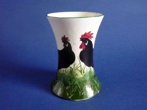 Rare Wemyss Ware 'Black Leghorn Cockerel and Hen' Beaker Vase c1900
